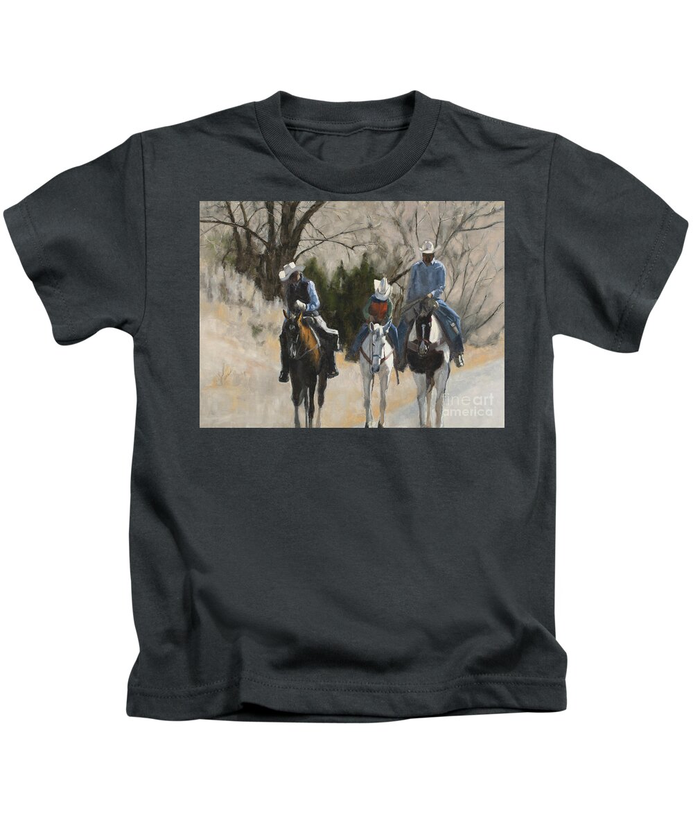 Cowboys Kids T-Shirt featuring the painting Cowboys by Tate Hamilton