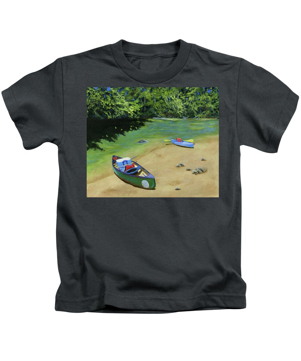 Canoe Kids T-Shirt featuring the painting Creek Lunch Break by Donna Tucker