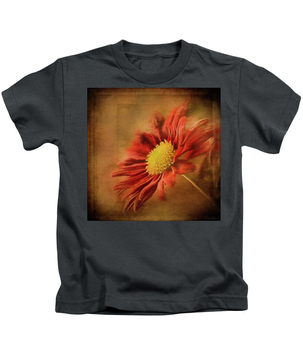 Flower Kids T-Shirt featuring the mixed media Crimson Sunburst by Teresa Wilson