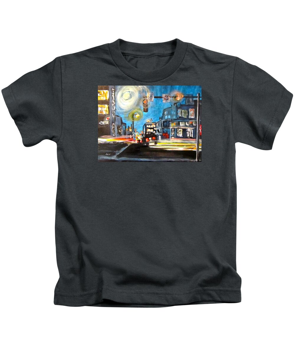 Movement Kids T-Shirt featuring the painting Cross Traffic by Barbara O'Toole