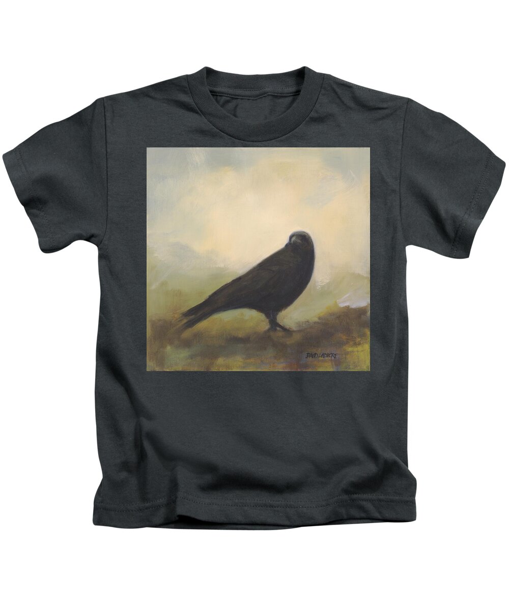 Bird Kids T-Shirt featuring the painting Crow 24 by David Ladmore