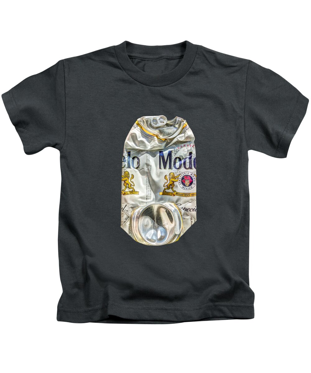 Beer Can Kids T-Shirt featuring the photograph Crushed Beer Can Especial on Plywood 82 by YoPedro