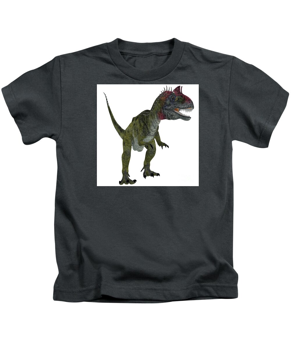 Cryolophosaurus Kids T-Shirt featuring the painting Cryolophosaurus on White by Corey Ford