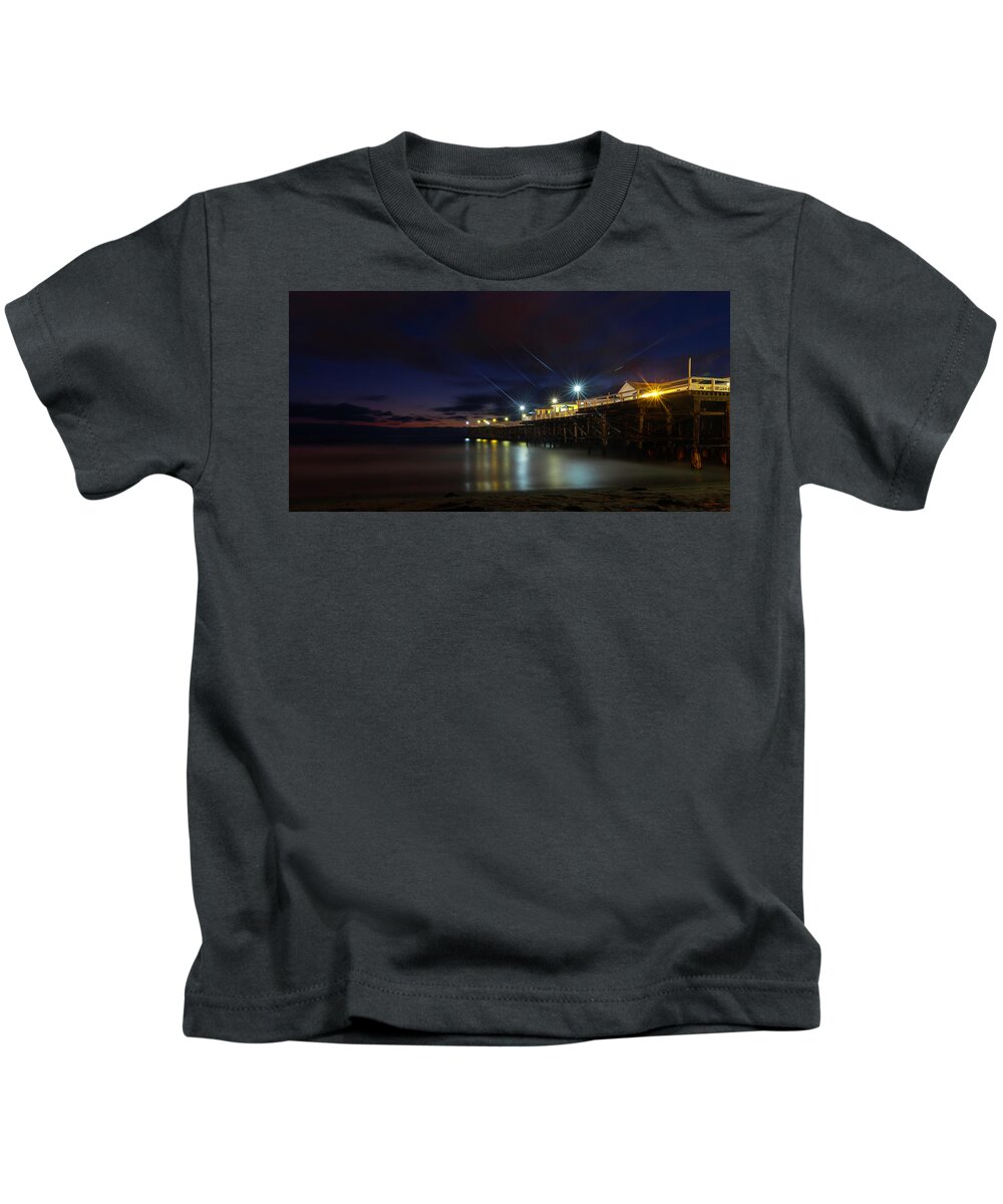 2017 Kids T-Shirt featuring the photograph Crystal Beach Pier Blue Hour by James Sage