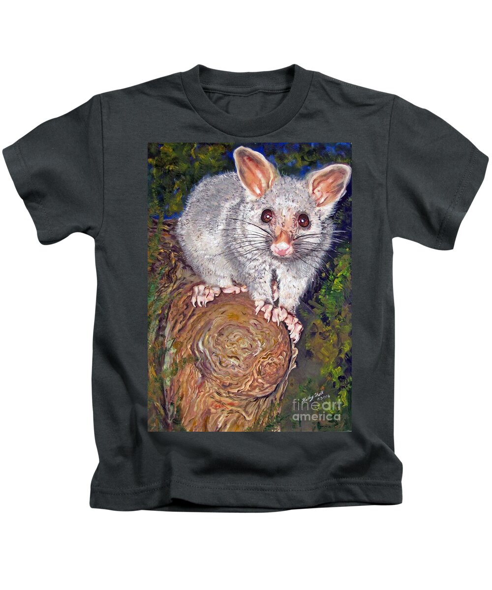 Gouache. Wildlife Kids T-Shirt featuring the painting Curious Possum by Ryn Shell
