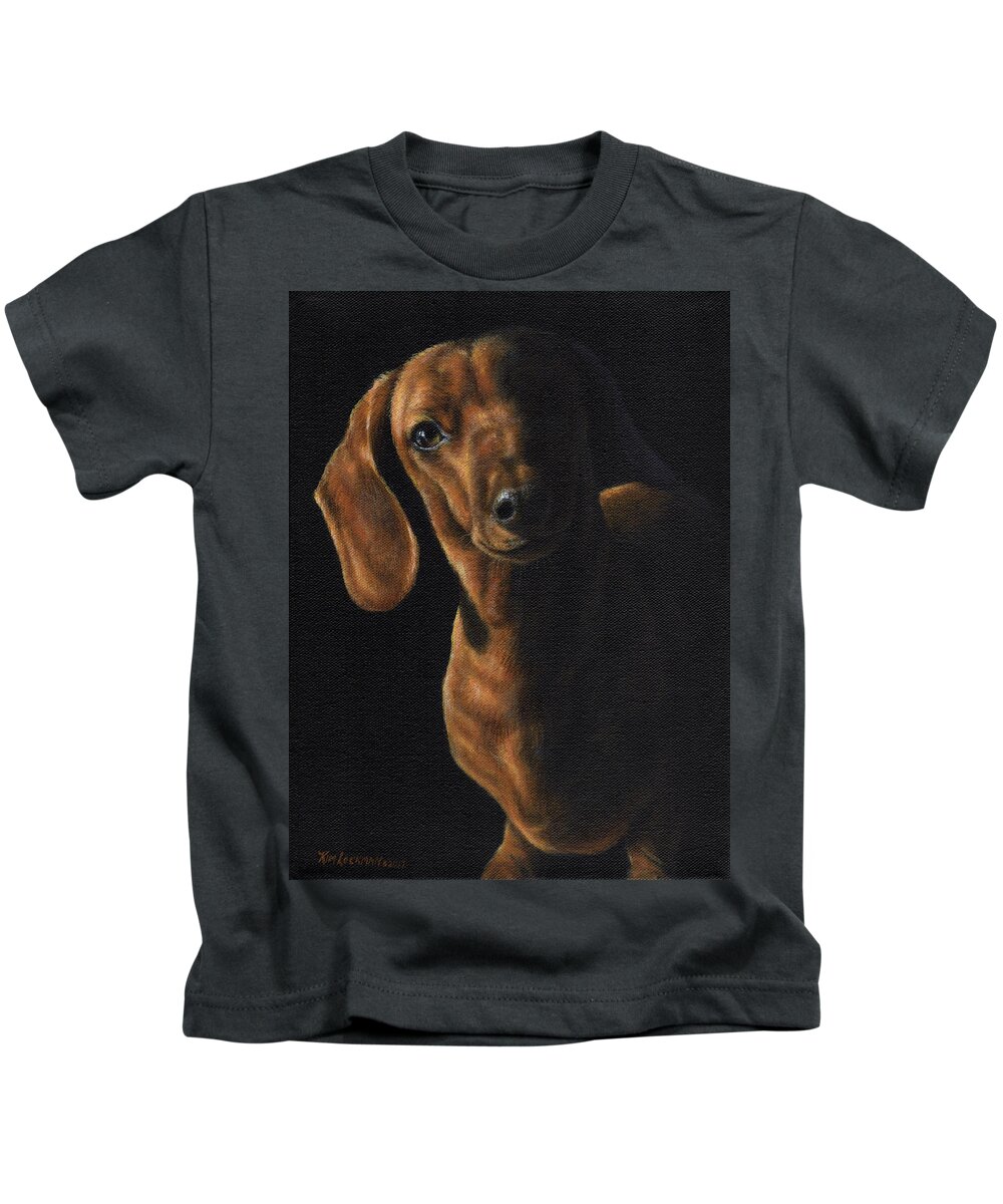 Dachshund Kids T-Shirt featuring the painting Dachshund in the Spotlight by Kim Lockman