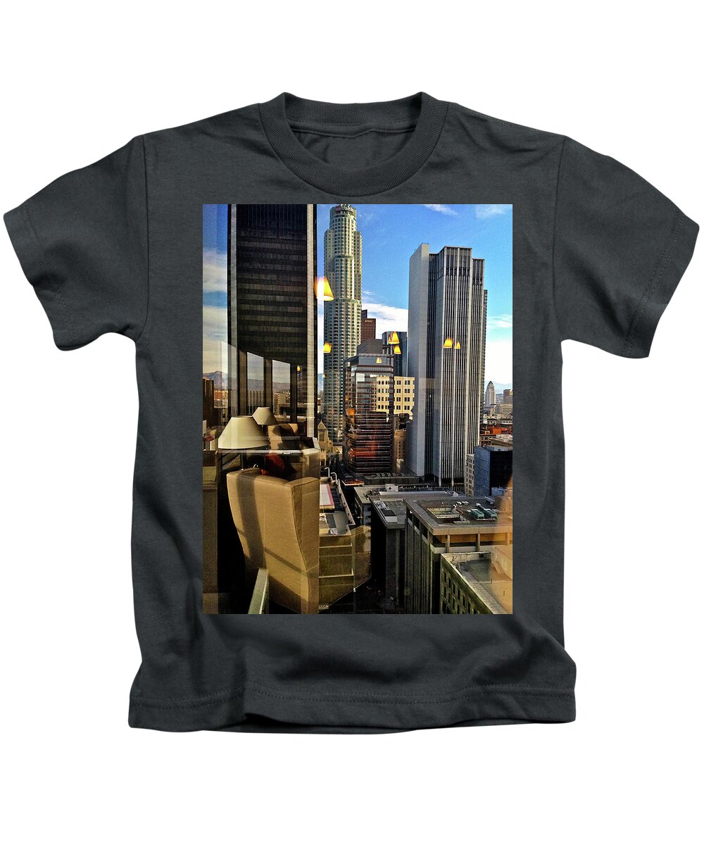 Los Angeles Kids T-Shirt featuring the photograph Daido's View - Los Angeles by Kathy Corday