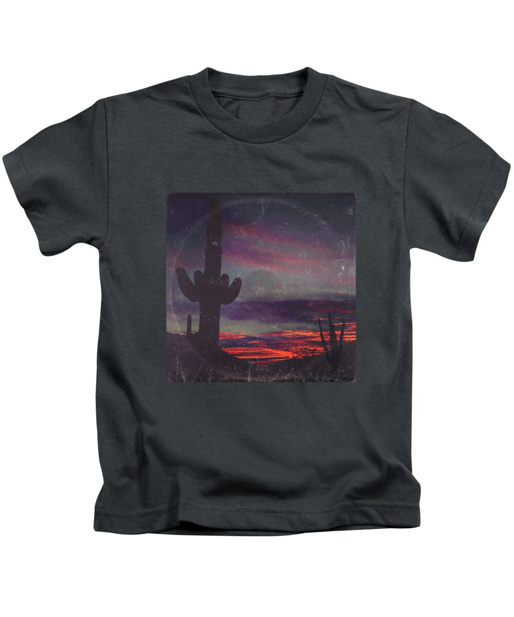 Arizona Kids T-Shirt featuring the photograph Darkness In The Desert - America As Vintage Album Art by Little Bunny Sunshine