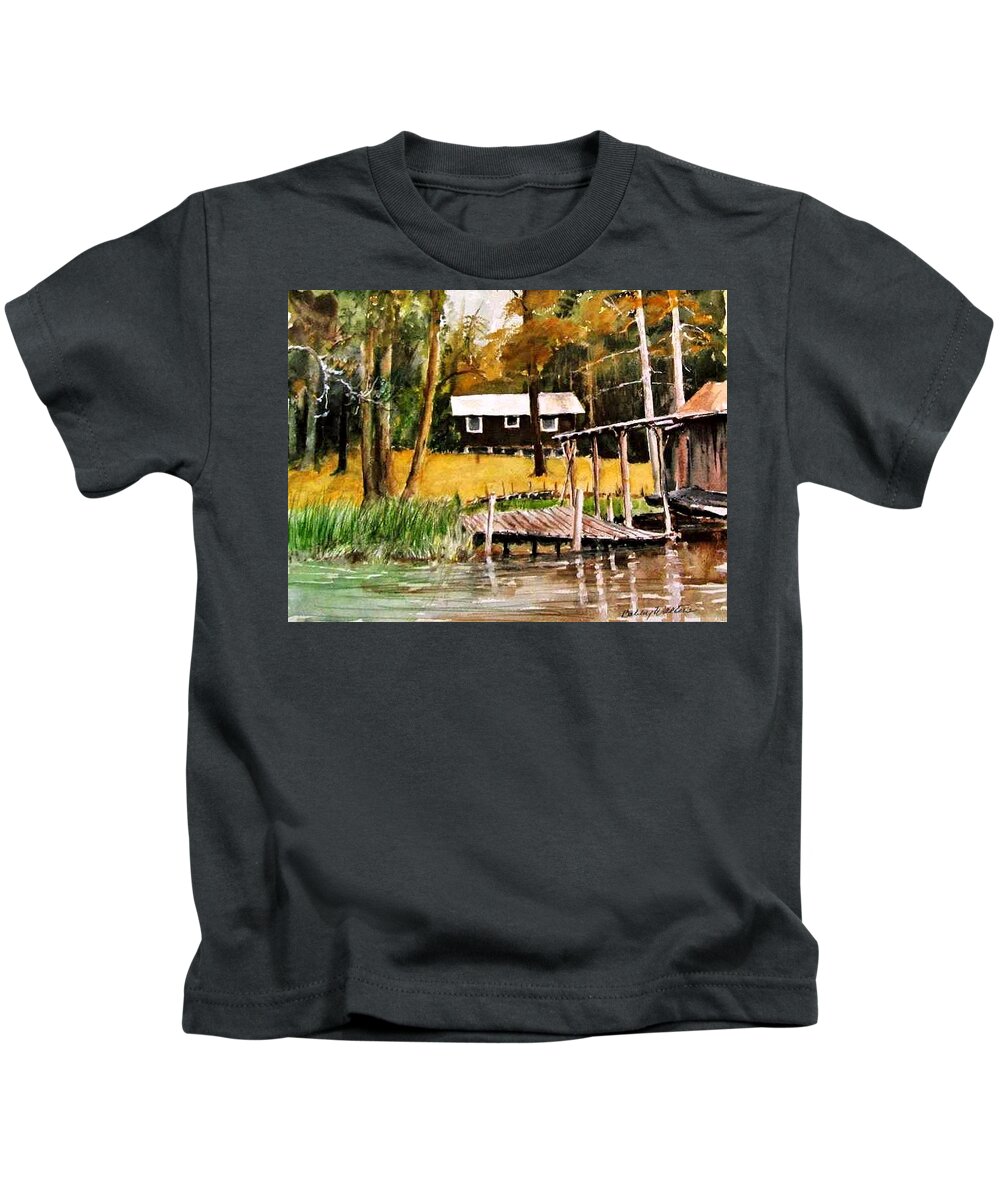  Kids T-Shirt featuring the painting Darrells hideout by Bobby Walters