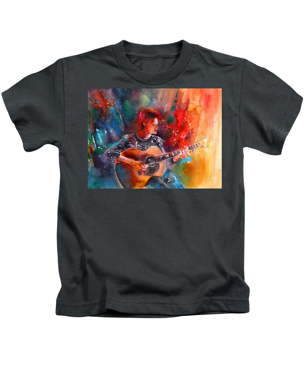 Music Kids T-Shirt featuring the painting David Bowie in Space Oddity by Miki De Goodaboom