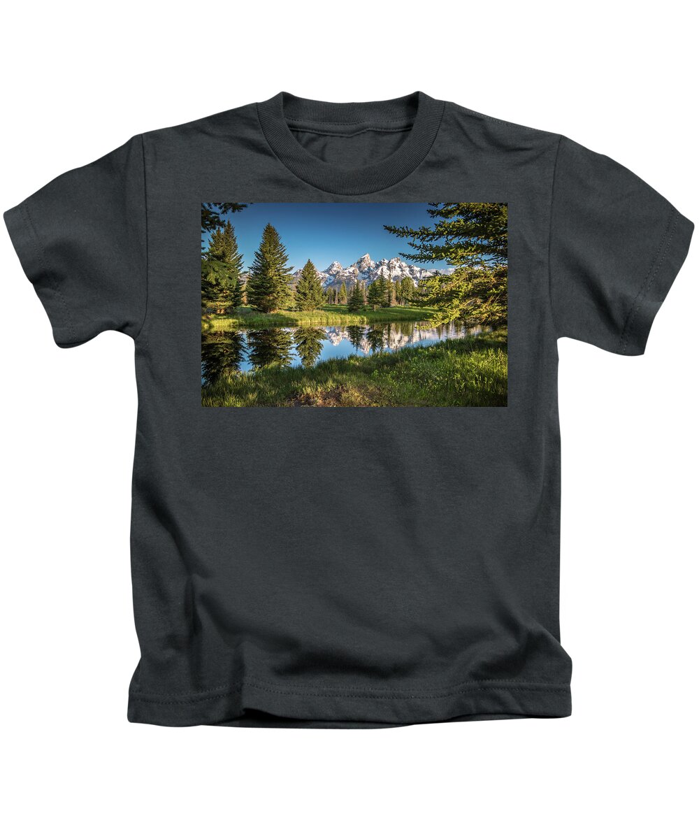 Grand Teton National Park Kids T-Shirt featuring the photograph Daybreak at Schwabacher Landing by Dana Foreman