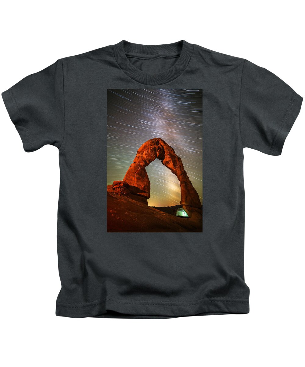Delicate Arch Kids T-Shirt featuring the photograph Delicate Arch Star Trails by Darren White
