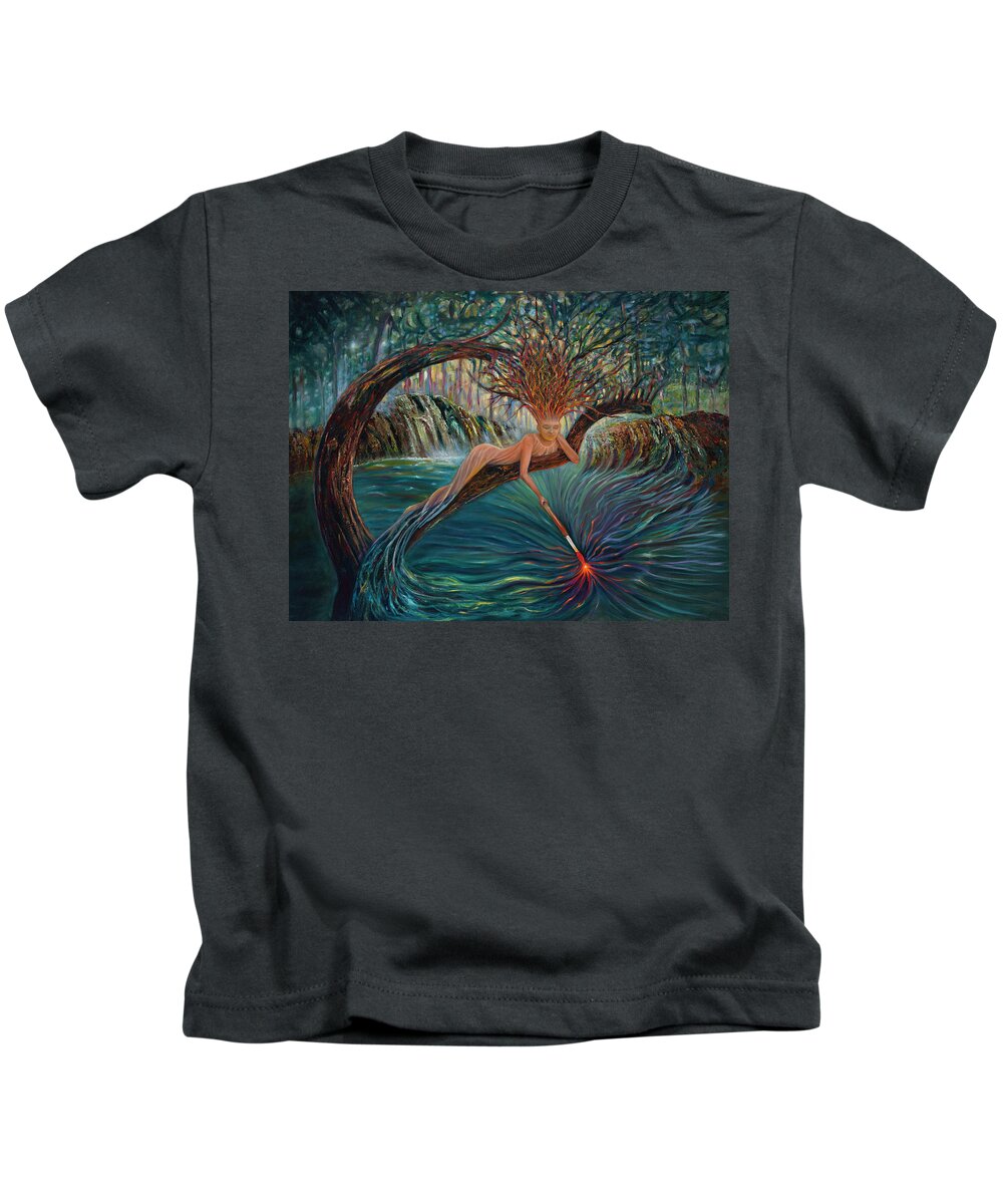 Woman Kids T-Shirt featuring the painting Deliverance by Claudia Goodell