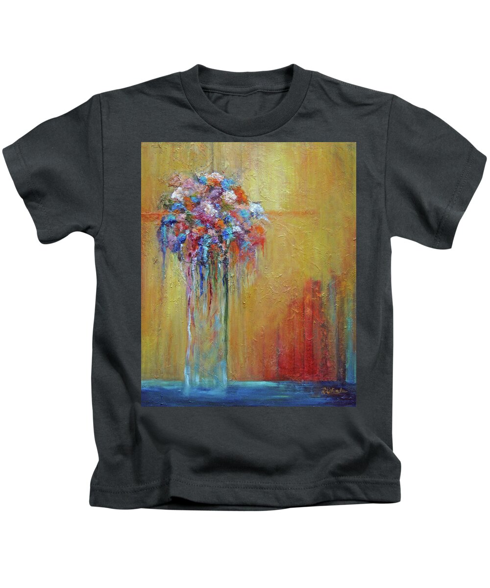 Abstract Kids T-Shirt featuring the painting Delivered in Time by Roberta Rotunda