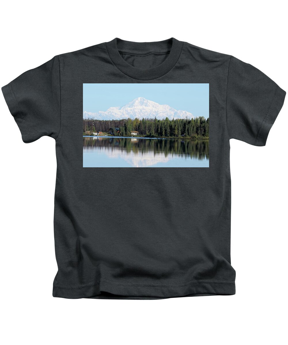 Kashwitna Lake Kids T-Shirt featuring the photograph Denali From Kashwitna Lake by Steve Wolfe