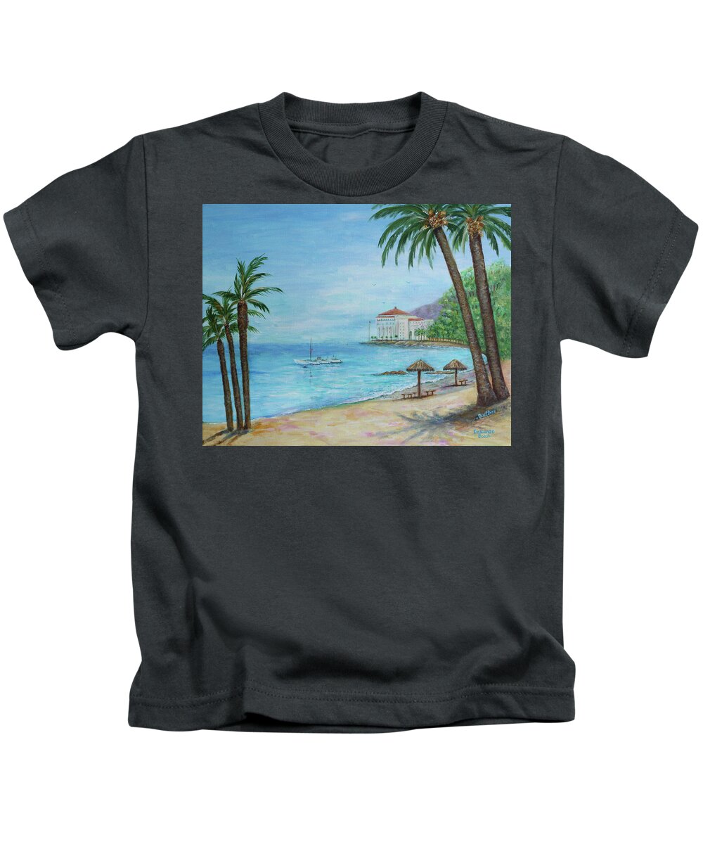 Landscape Kids T-Shirt featuring the painting Descanso Beach, Catalina by Lynn Buettner