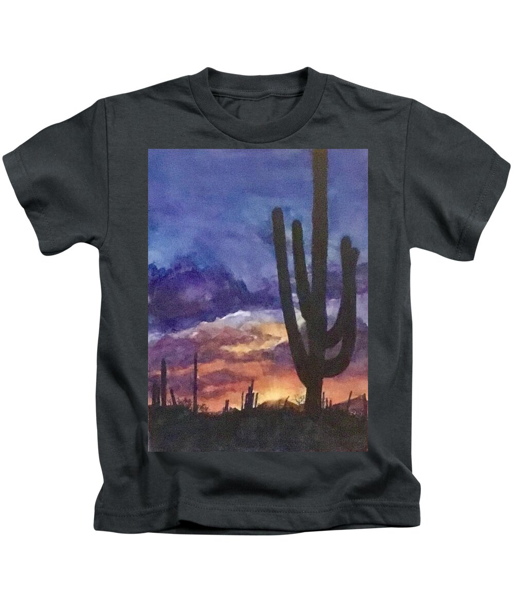 Arizona Kids T-Shirt featuring the painting Desert at Dusk by Cheryl Wallace