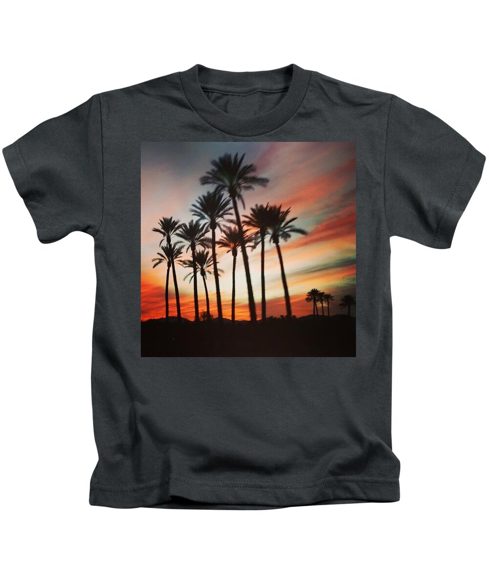 Palm Trees Kids T-Shirt featuring the photograph Desert Palms Sunset by Vic Ritchey