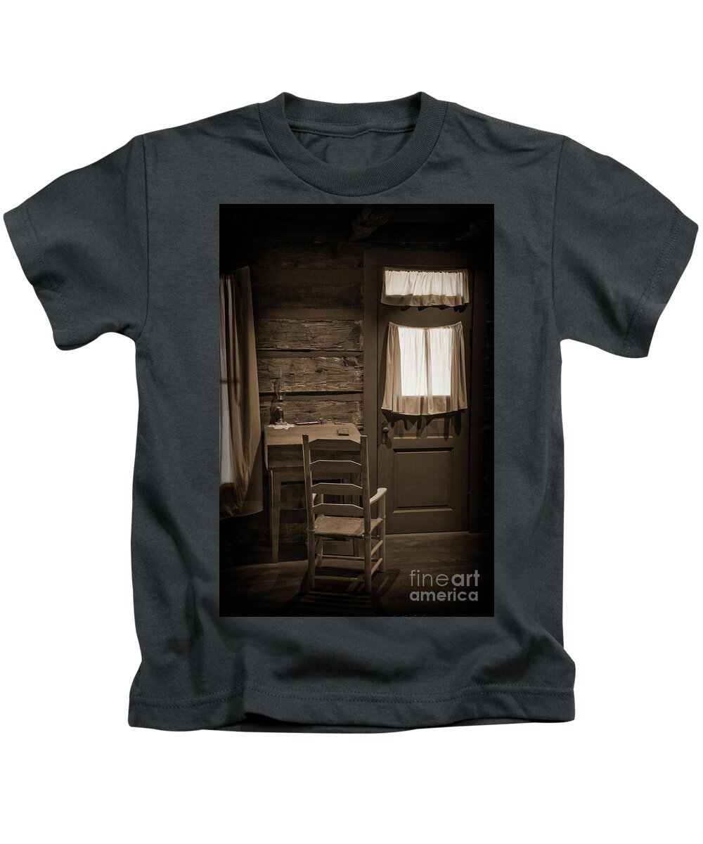 Sharlot-hall Kids T-Shirt featuring the digital art Desk and Chair by Kirt Tisdale