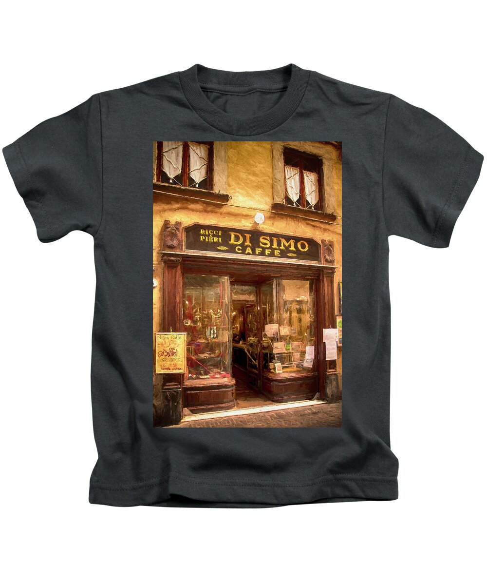 Lucca Kids T-Shirt featuring the digital art Di Simo Caffe by Mick Burkey