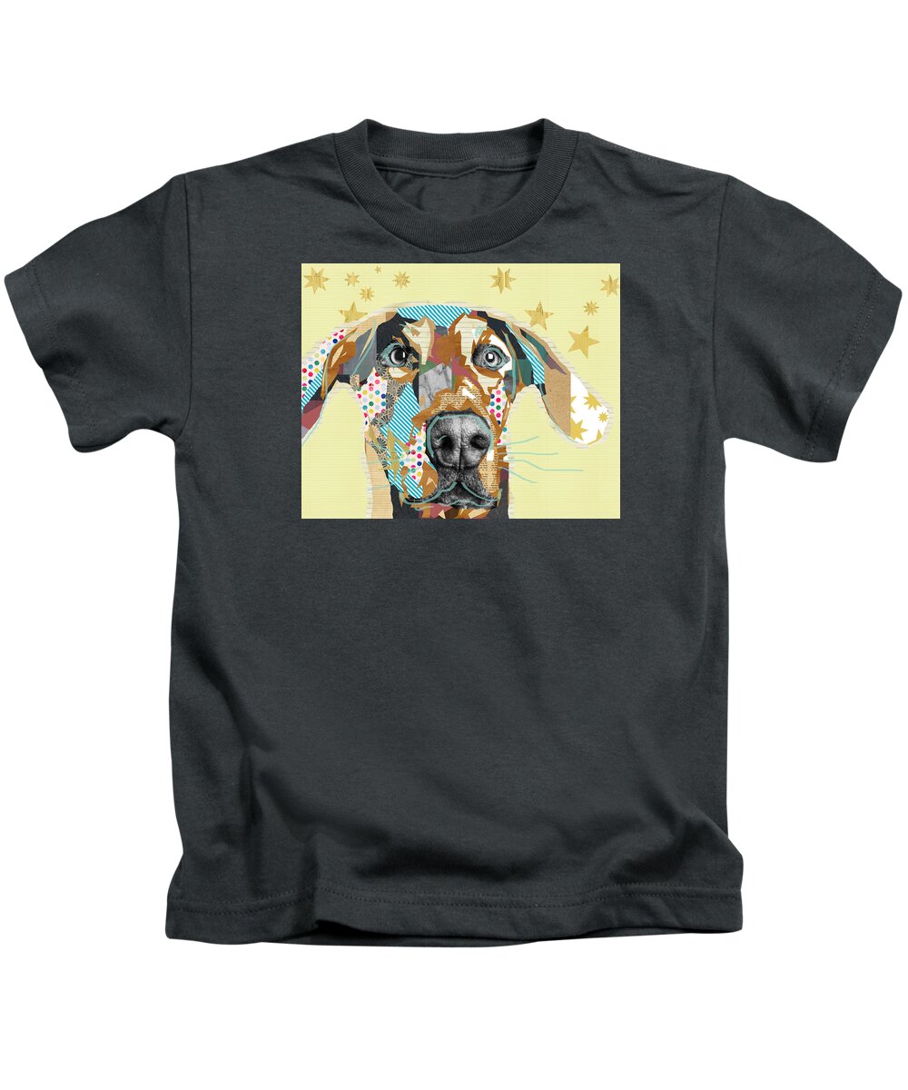 Dog Kids T-Shirt featuring the mixed media Doberman Collage by Claudia Schoen