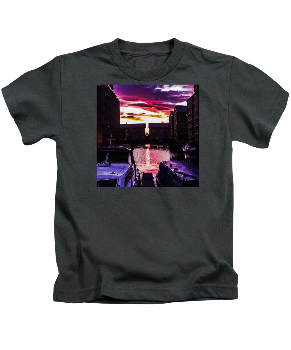Sunset Kids T-Shirt featuring the photograph Dockland sunset by Trystan Oldfield