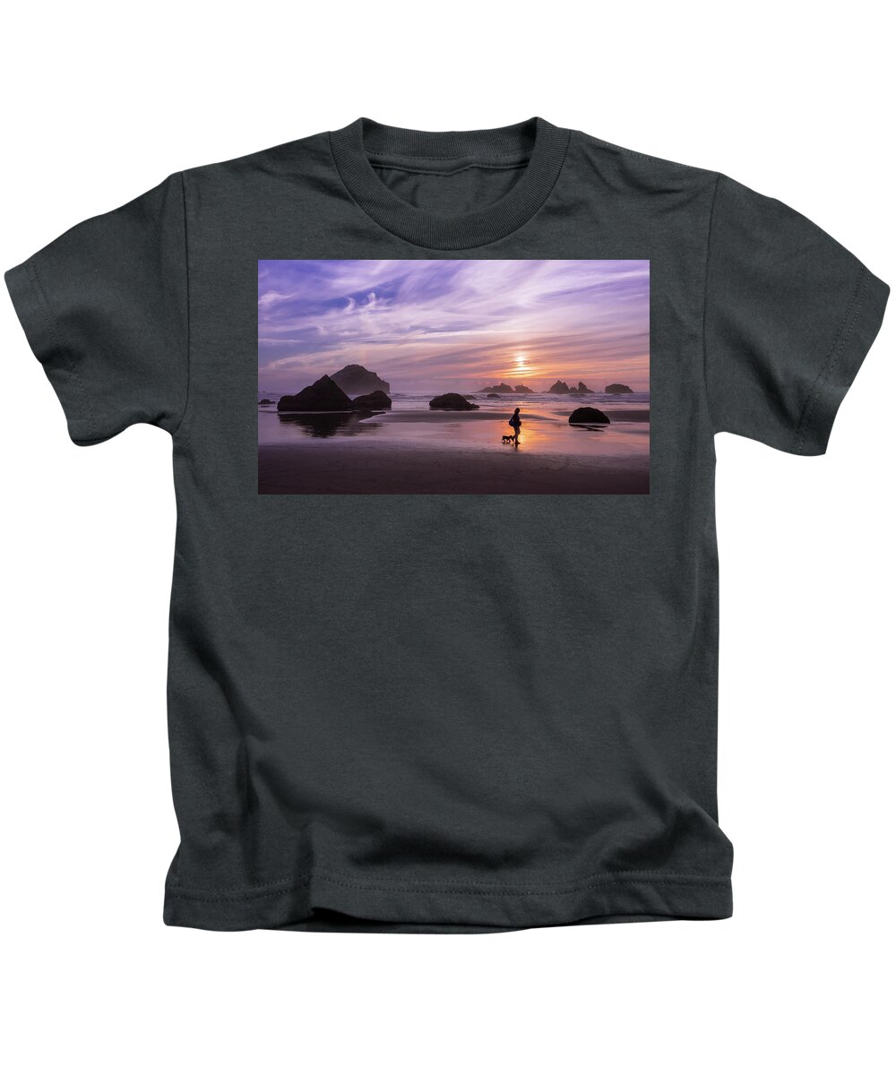 Beach Kids T-Shirt featuring the photograph Dog Walker by Steven Clark