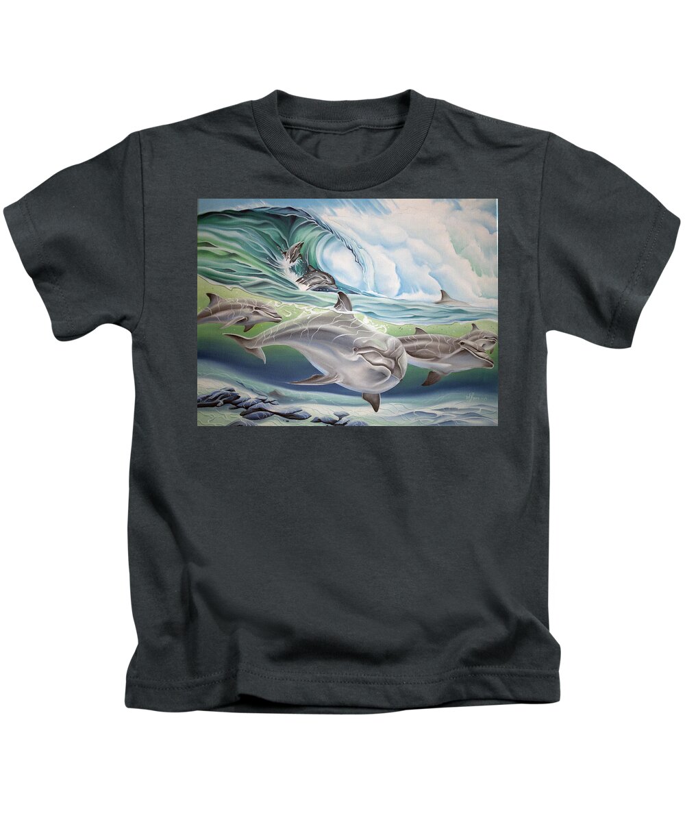 Dolphins Kids T-Shirt featuring the painting Dolphin 2 by William Love