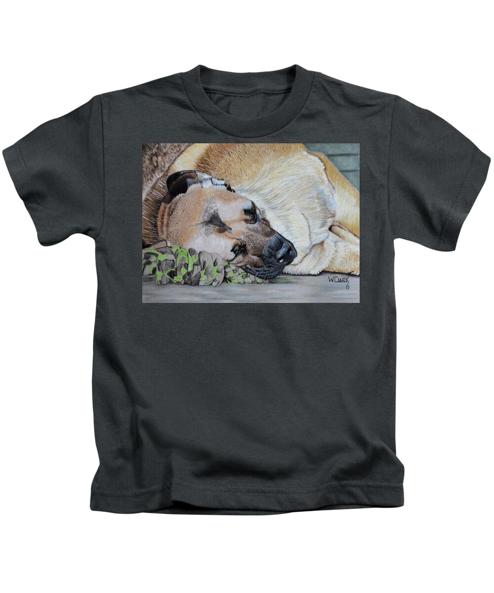 Dogs Kids T-Shirt featuring the drawing Dont touch my toy by Wade Clark