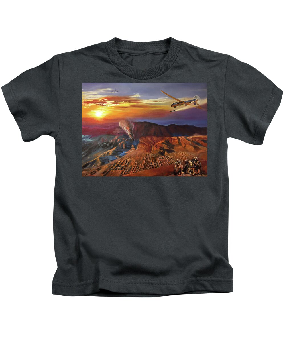 Usaf Art Kids T-Shirt featuring the painting Dragon Dawn MQ1 Predator by Todd Krasovetz