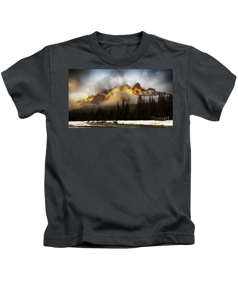 Castle Mountain Kids T-Shirt featuring the photograph Drama Of The Canadian Rockies 2 by Bob Christopher