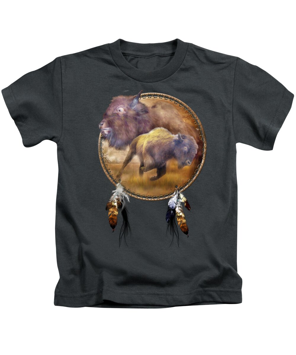Carol Cavalaris Kids T-Shirt featuring the mixed media Dream Catcher - Spirit Of The Brown Buffalo by Carol Cavalaris