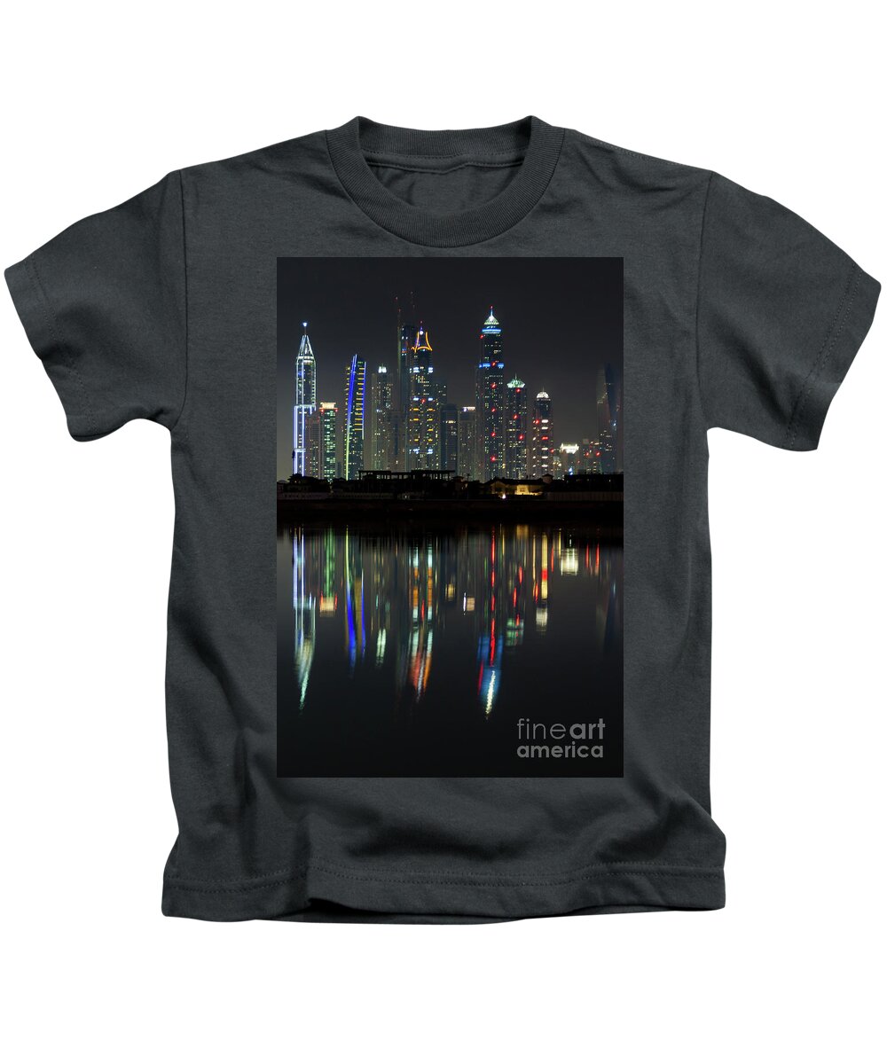 Dubai Kids T-Shirt featuring the photograph Dubai city skyline nighttime by Andy Myatt
