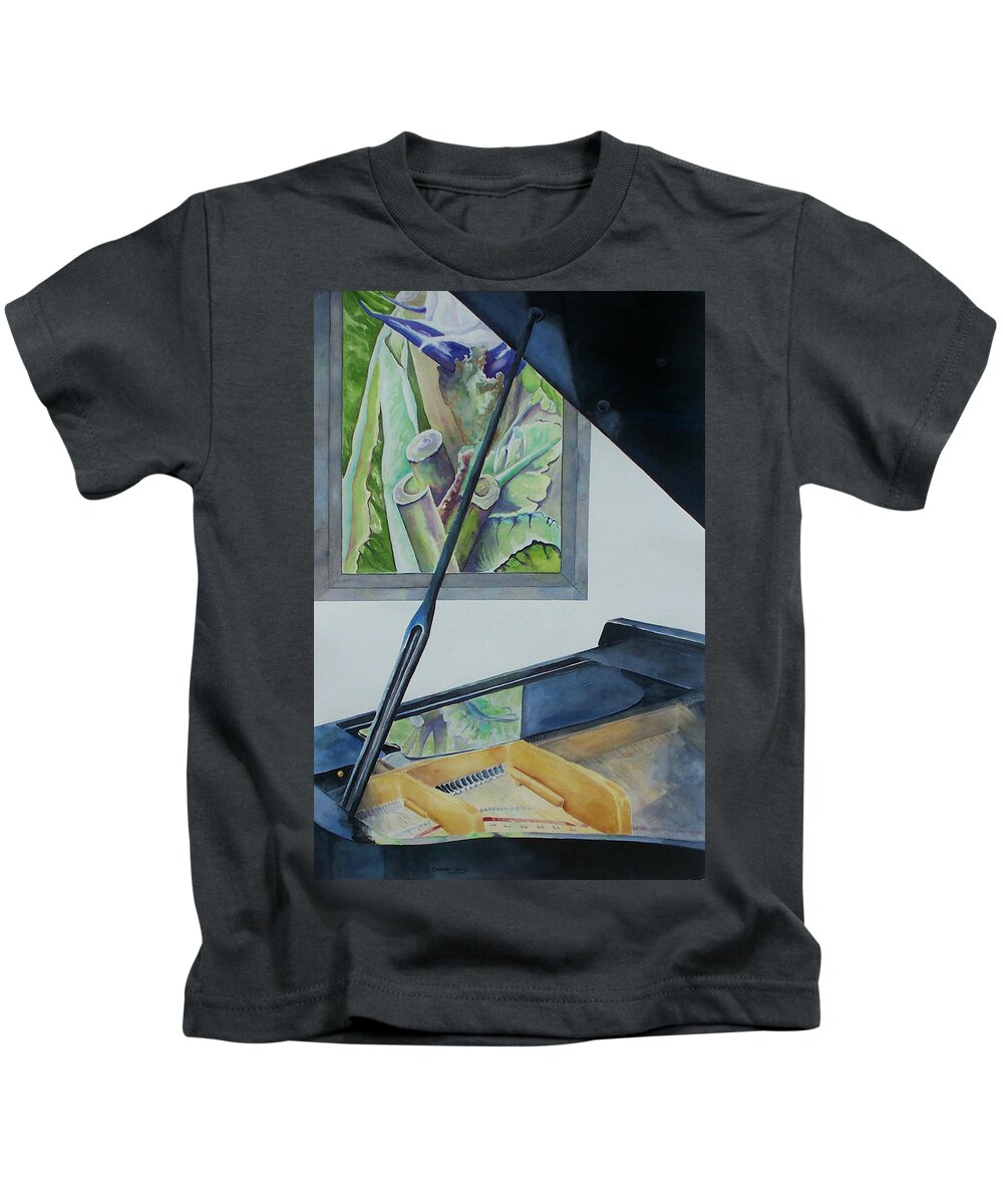 Piano Kids T-Shirt featuring the painting Duet by Celene Terry