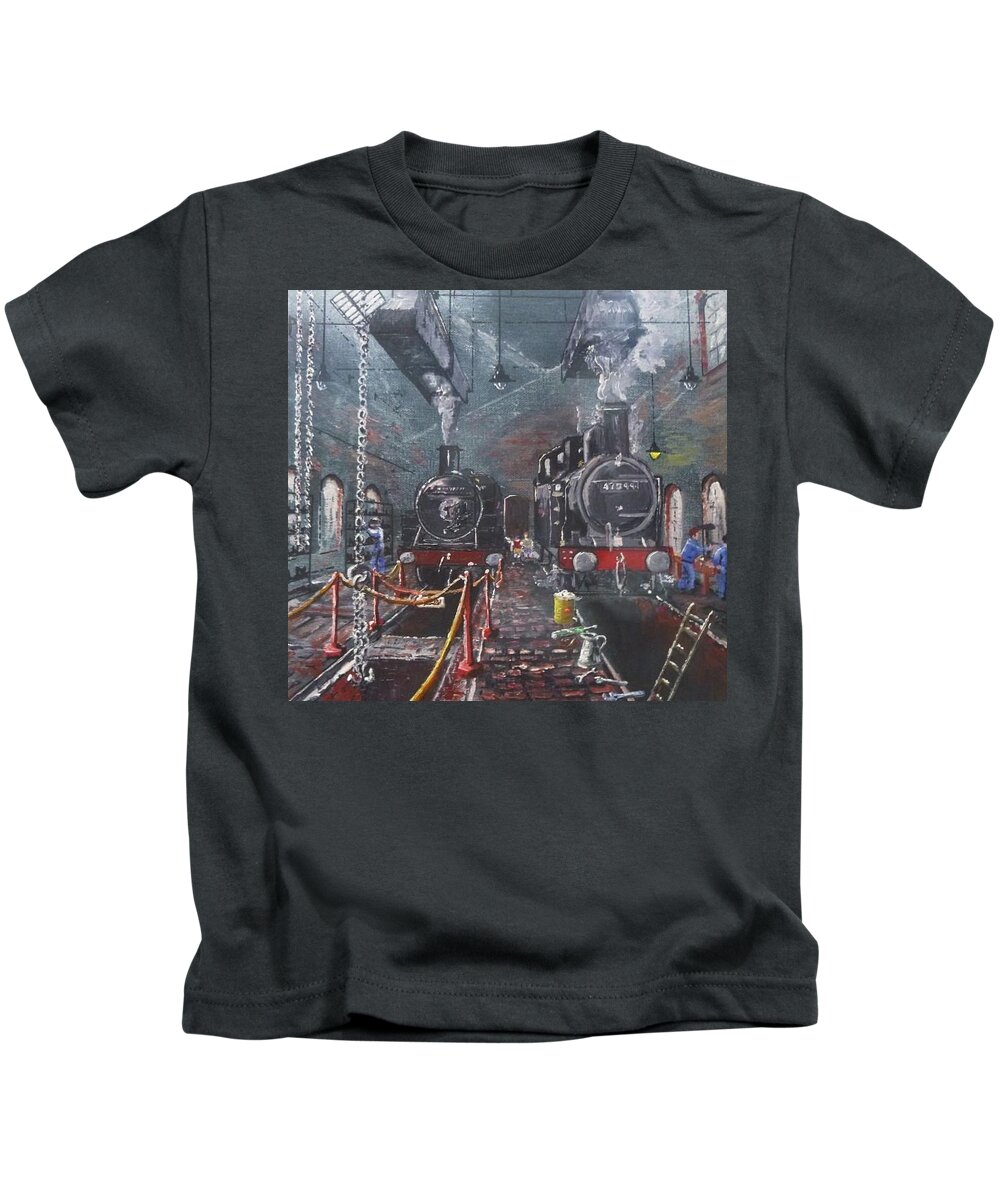 Steam Kids T-Shirt featuring the painting Duffle Coat Heroes by Asa Jones