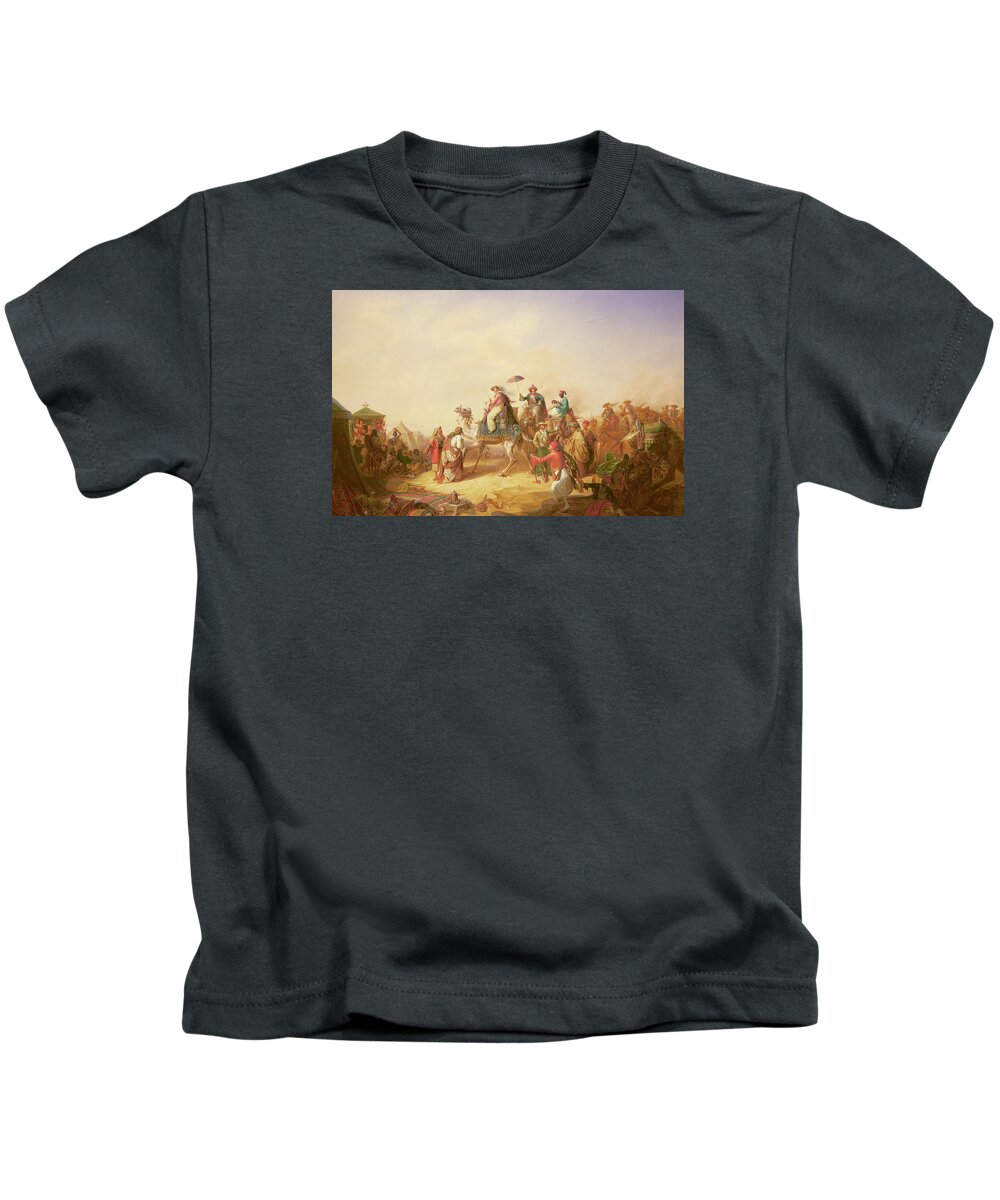 Camel Kids T-Shirt featuring the painting Duke Ernest of Saxe Cobourg Gotha's tour to Egypt by Robert Kretzchmar