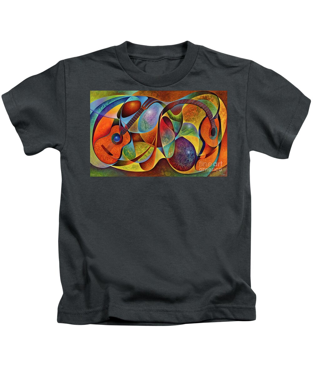 Dynamic Kids T-Shirt featuring the painting Dynamic Guitars Diptych - 3D by Ricardo Chavez-Mendez