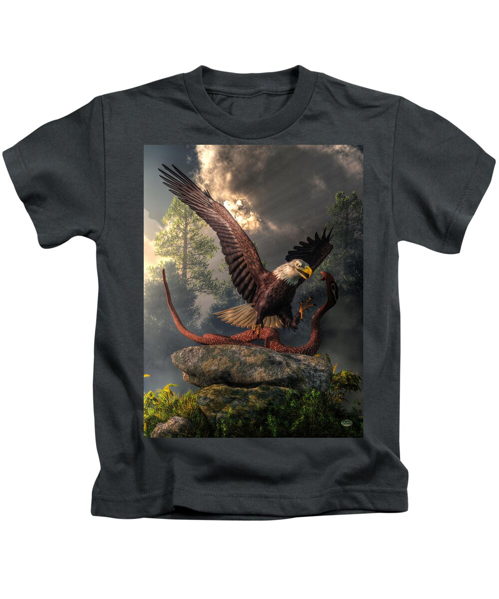  Kids T-Shirt featuring the digital art Eagle Vs Cobra by Daniel Eskridge