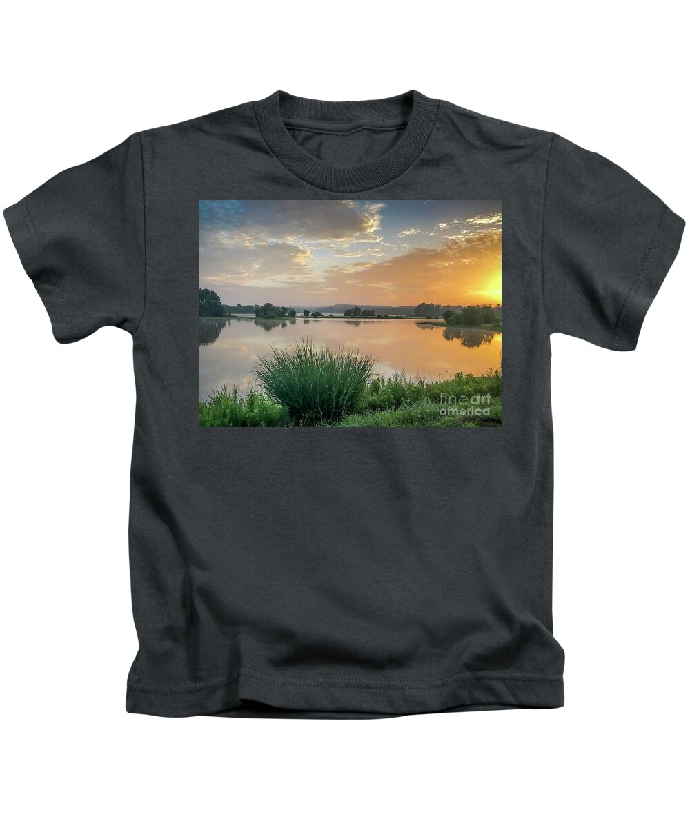 Logan Martin Kids T-Shirt featuring the photograph Early Morning Sunrise On The Lake by Ken Johnson