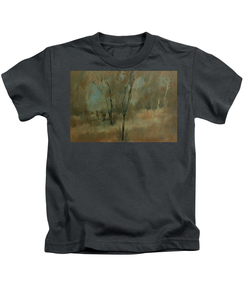 Landscape Kids T-Shirt featuring the painting Early Spring by Attila Meszlenyi