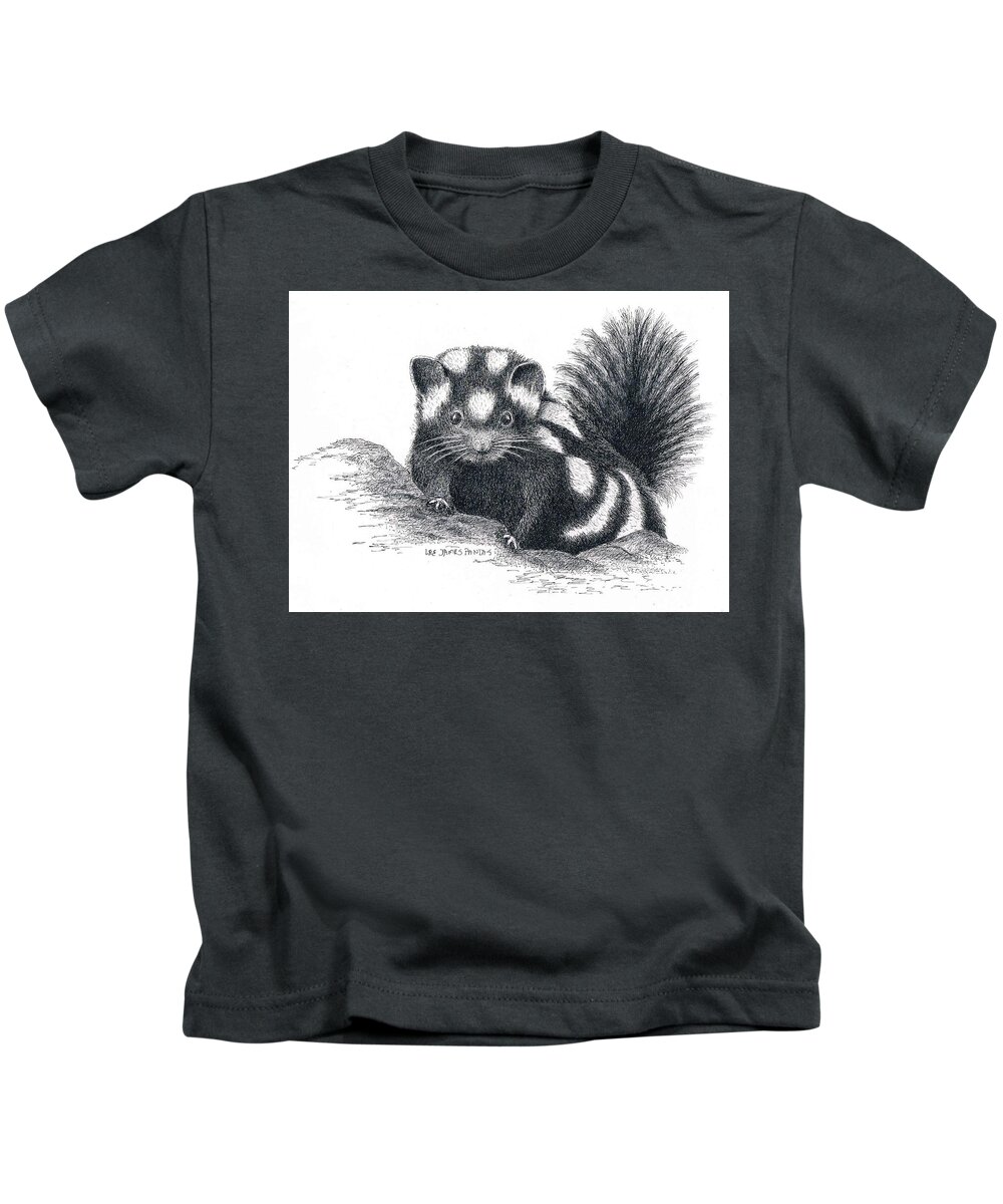 Skunk Kids T-Shirt featuring the drawing Eastern Spotted Skunk by Lee Pantas