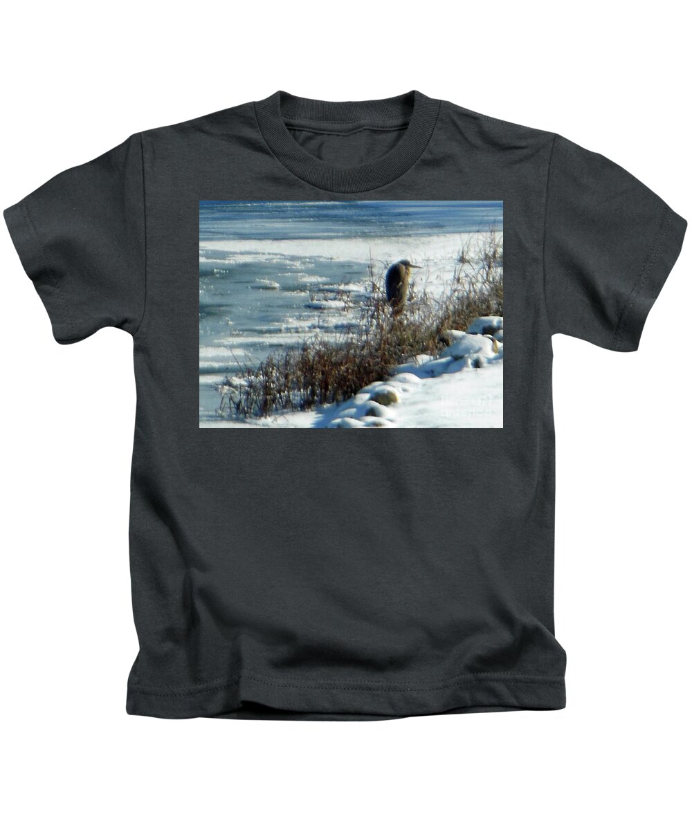 Egret Kids T-Shirt featuring the photograph Egret Frozen Lake by Rockin Docks Deluxephotos