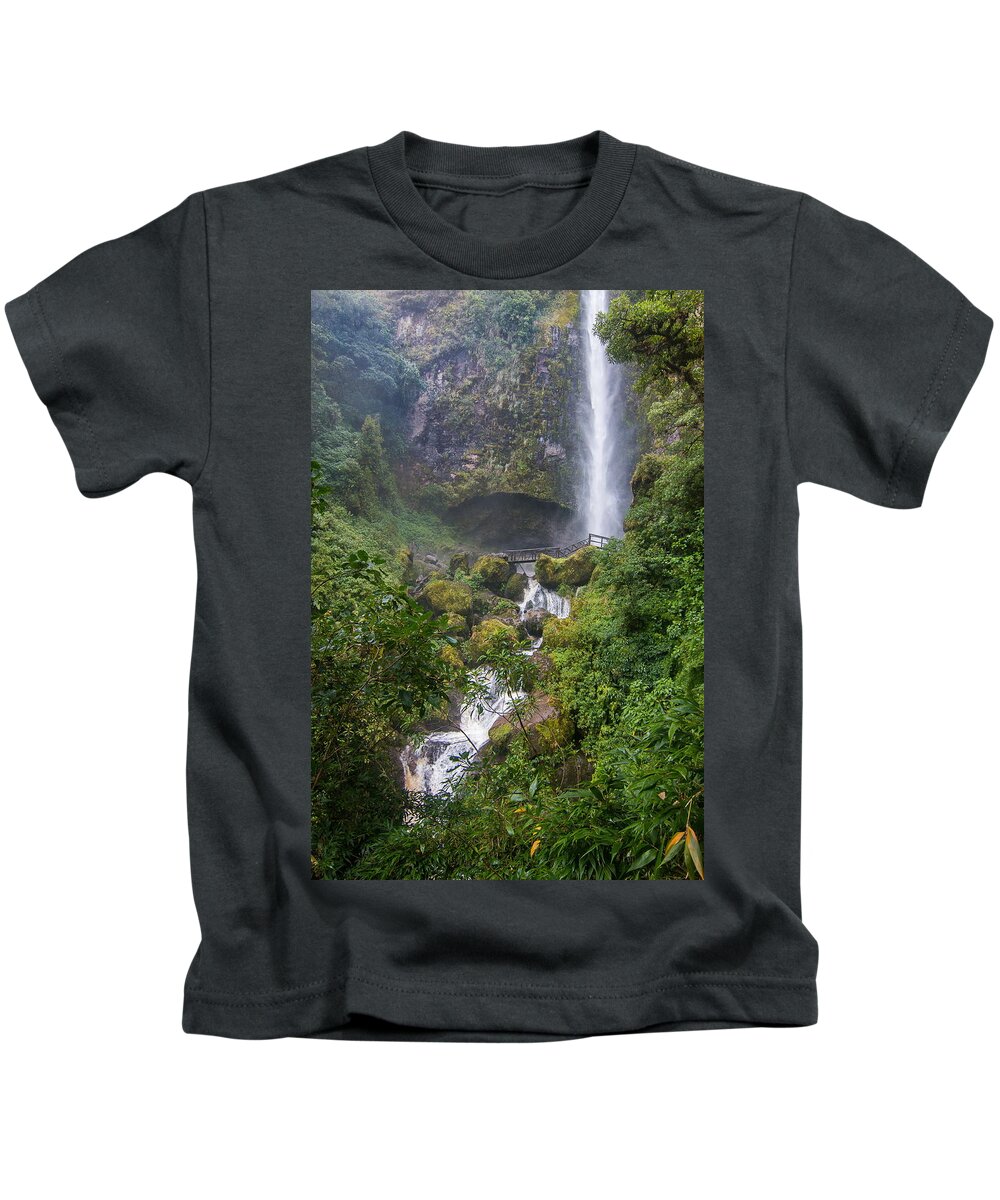 Waterfalls Kids T-Shirt featuring the photograph El Charro Waterfalls, Ecuador by Robert McKinstry