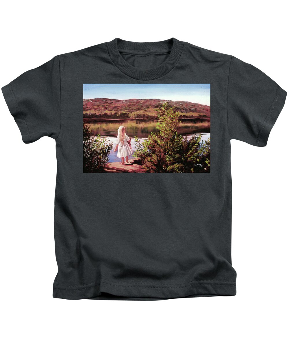Groton Lake Kids T-Shirt featuring the painting Elizabeth at Groton Lake by Marie Witte