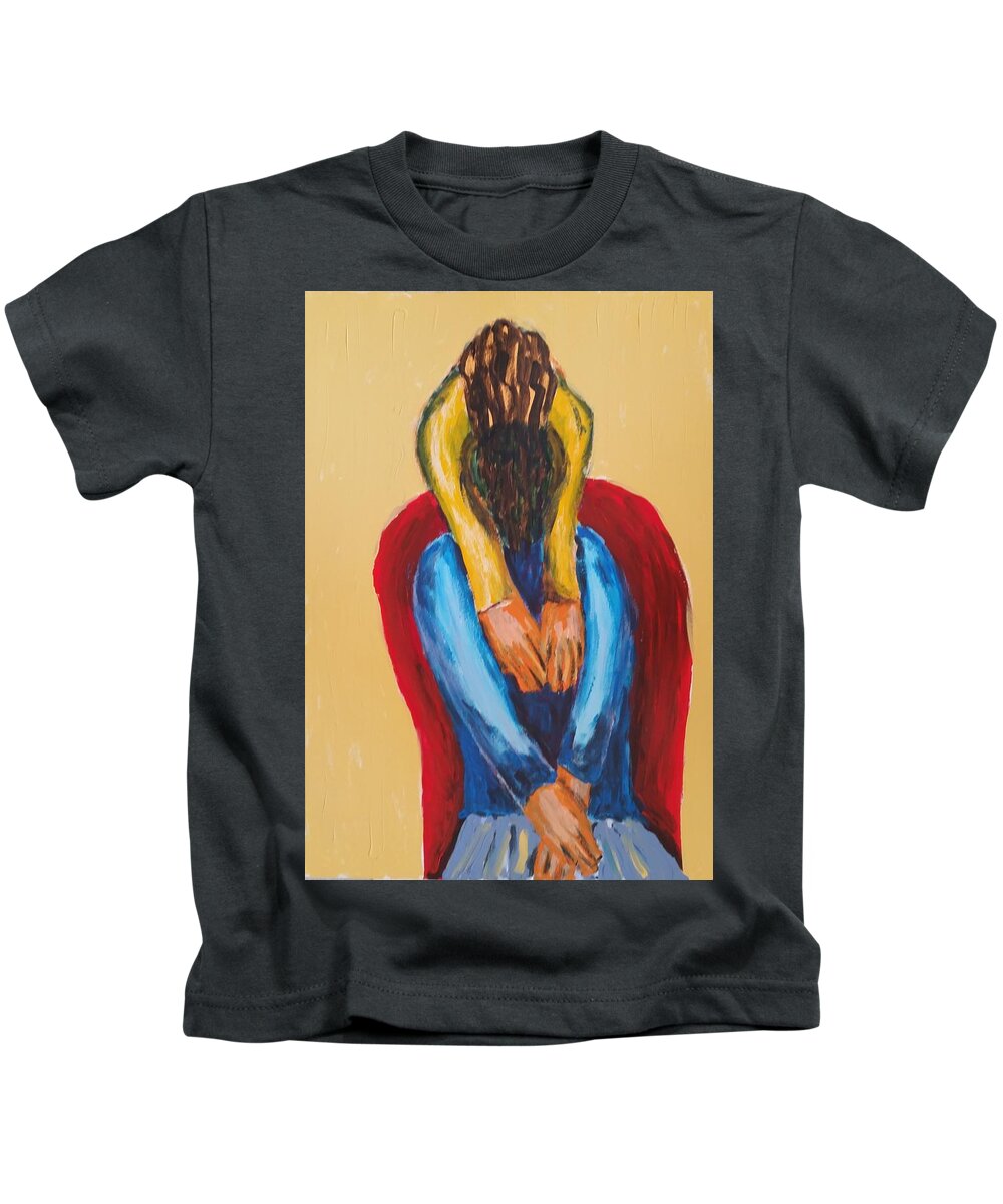 Red Kids T-Shirt featuring the painting Embrace III by Bachmors Artist
