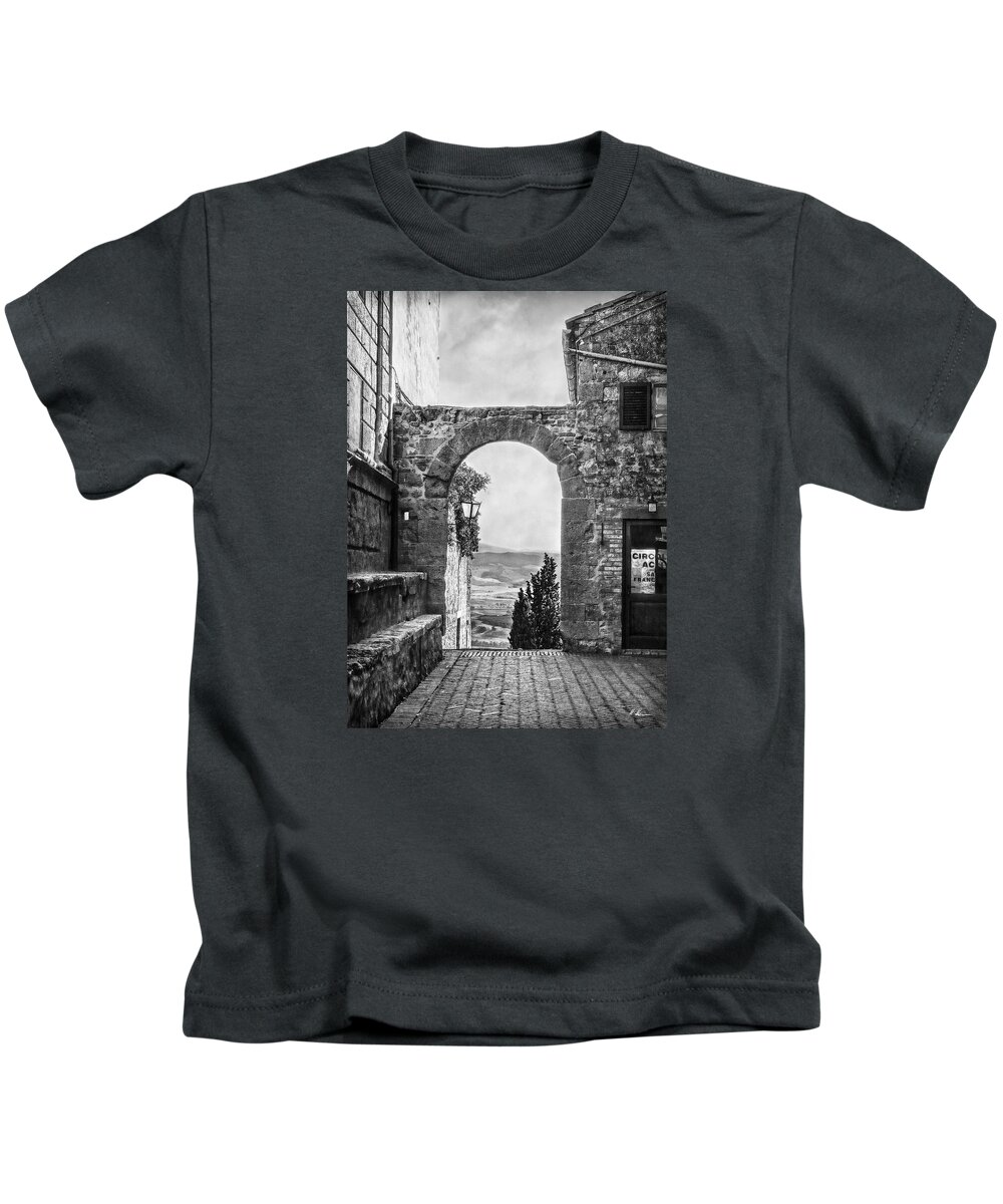 Italy Kids T-Shirt featuring the photograph Etruscan Arch B/W by Hanny Heim