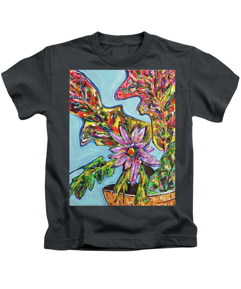Floral Kids T-Shirt featuring the painting Exotic Plant with Flower by Catherine Gruetzke-Blais
