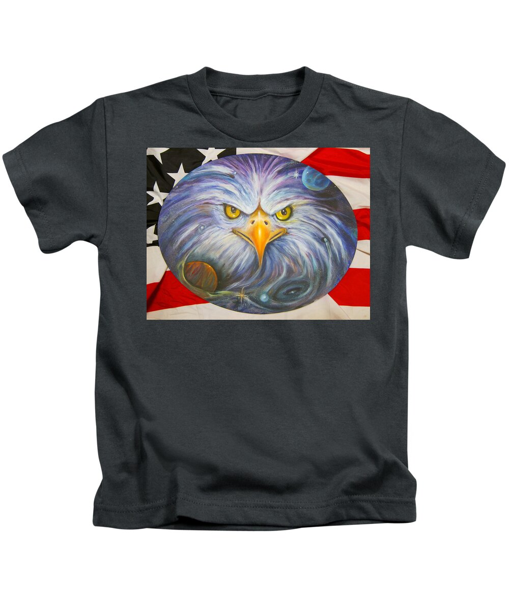 Curvismo Kids T-Shirt featuring the painting Eyes of Freedom by Sherry Strong