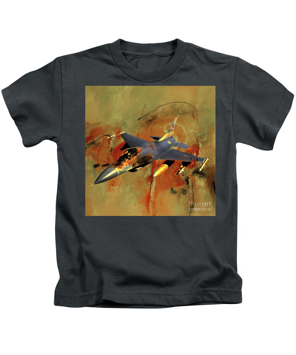 F-16 Kids T-Shirt featuring the painting F 16 fighting falcon 011c by Gull G