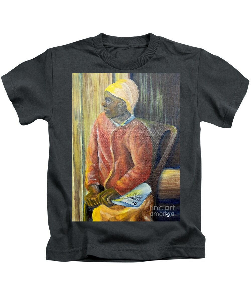Slavery Kids T-Shirt featuring the painting Facing Freedom by Saundra Johnson